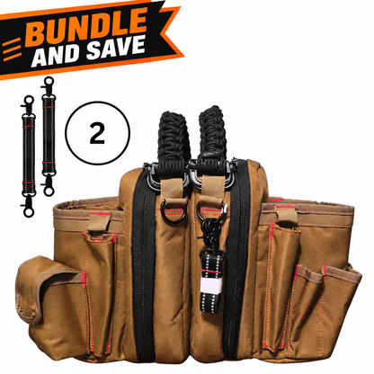 N52 Magnetic Tool bags, Technicians -Electricians multiple pockets, black zippers, and two black paracord-wrapped handles, shown on a white background with two detachable black straps and a circular '2' indicating a 2-pack.